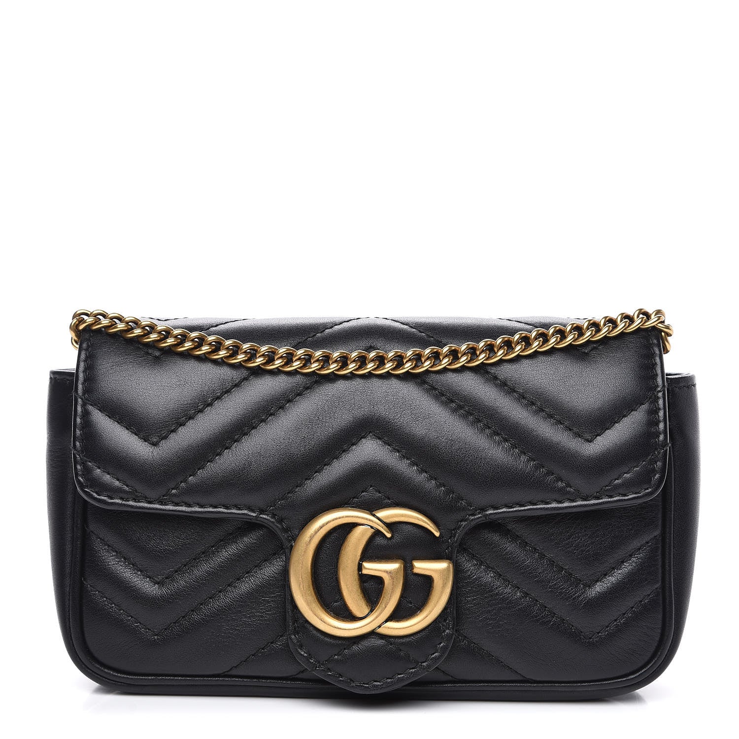 Gucci Calfskin Matelasse Super Mini GG Marmont Shoulder Bag Black 1 of 12