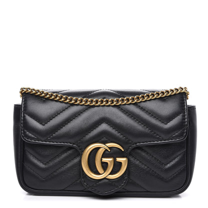 Gucci Calfskin Matelasse Super Mini GG Marmont Shoulder Bag Black 1 of 12