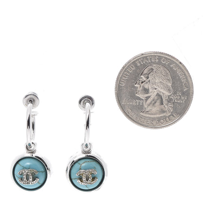 Chanel Bead CC Dangle Earrings Silver Turquoise 2 of 5