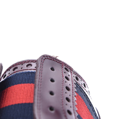 Gucci Calfskin Web Bee Embroidered Mens Slip-On Brogue Wingtip Derby Shoes 7.5 Bordeaux 8 of 11