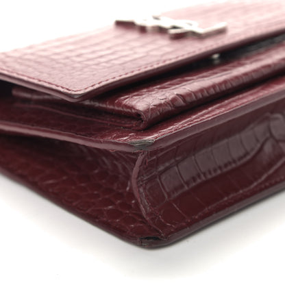Saint Laurent Calfskin Crocodile Embossed Monogram Sunset Chain Wallet Palissandre 5 of 12