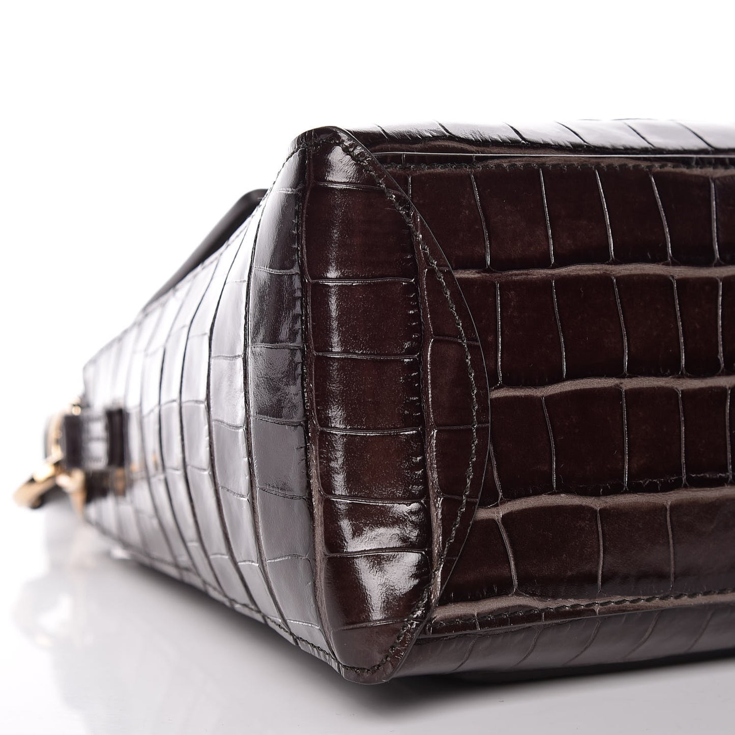 Calfskin Crocodile Embossed Small Faye Day Shoulder Bag Profound Brown