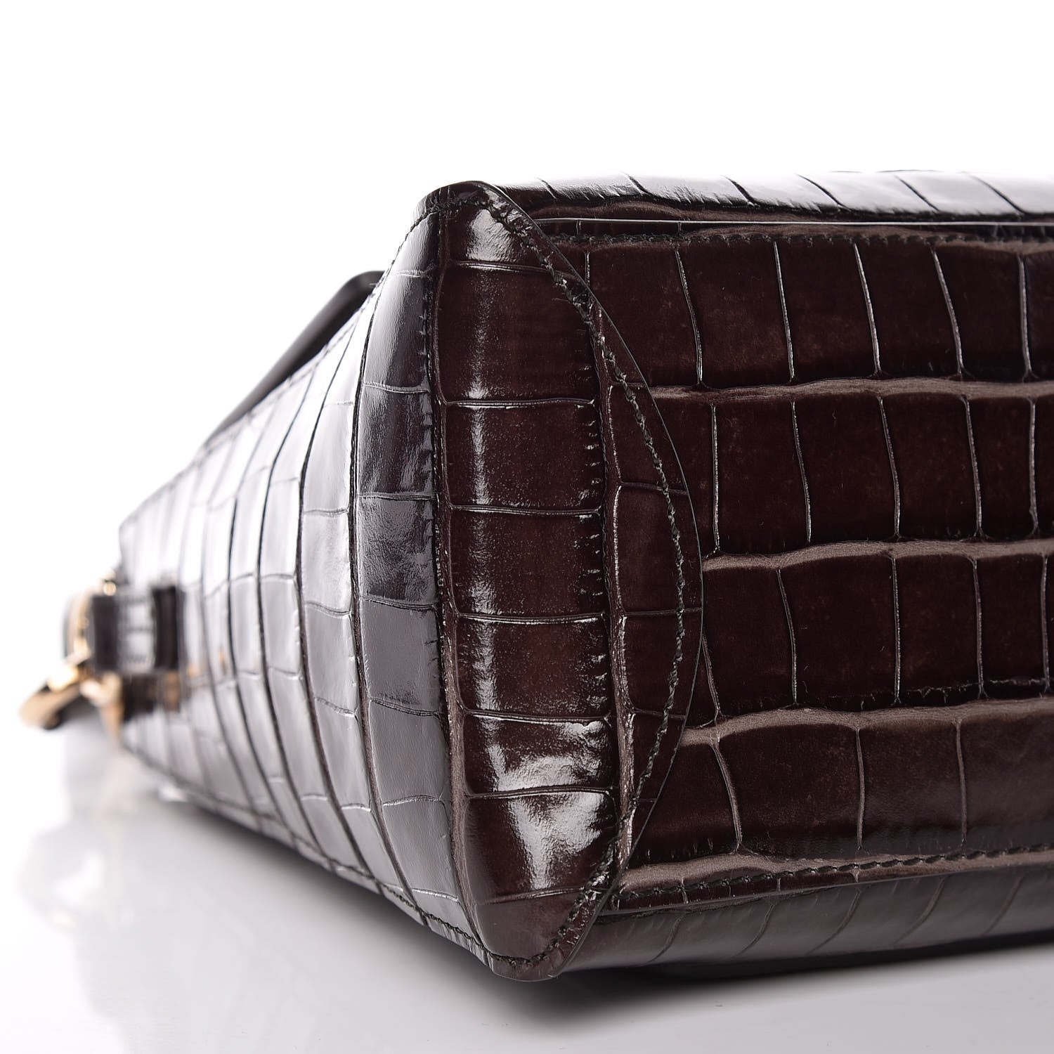 Chloe Calfskin Crocodile Embossed Small Faye Day Shoulder Bag Profound Brown 8 of 9