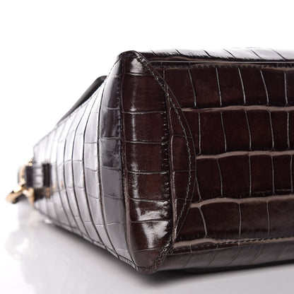 Chloe Calfskin Crocodile Embossed Small Faye Day Shoulder Bag Profound Brown 8 of 9