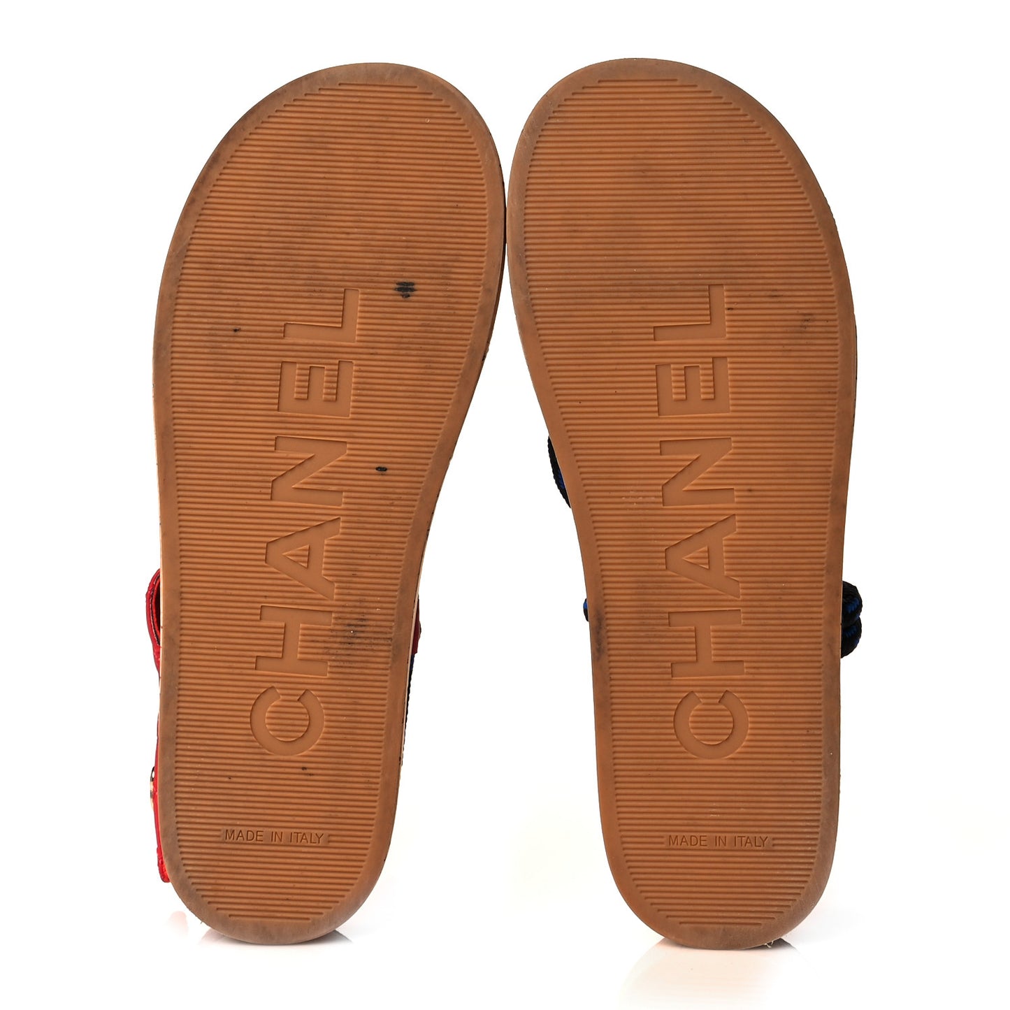 Cord Lambskin Quilted Logo Sandals 37 Red Blue