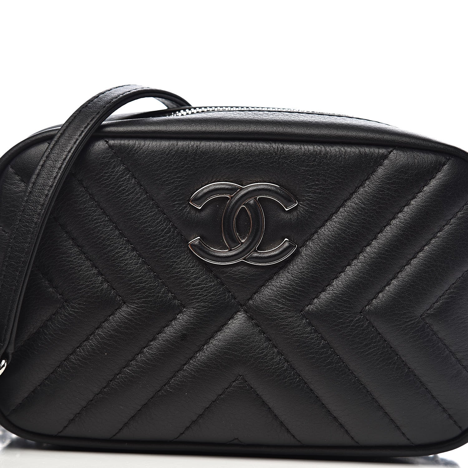 Chanel Lambskin Diagonal Chevron Quilted Tassel Camera Case Black 10 of 12