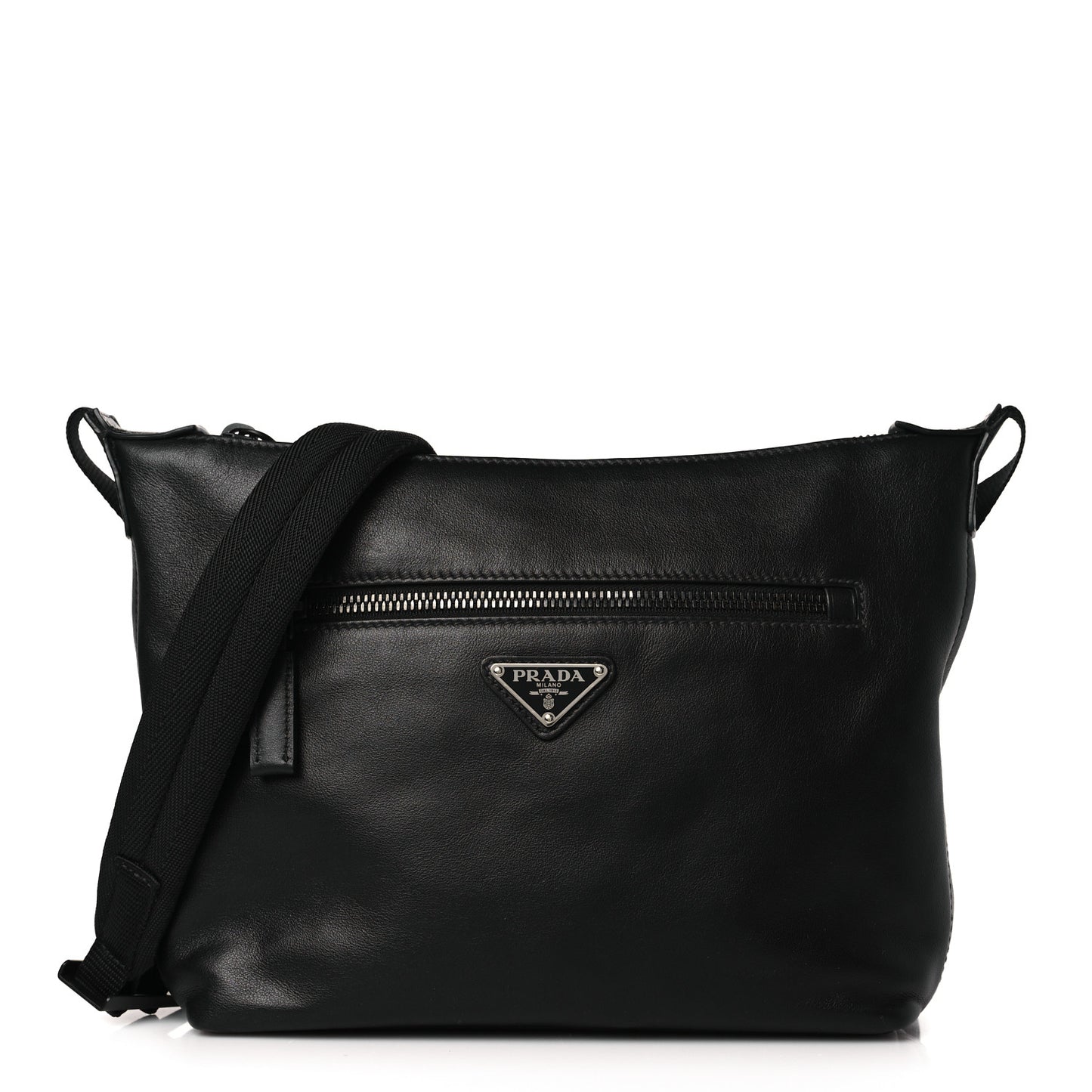 Calfskin Nylon Messenger Bag Black