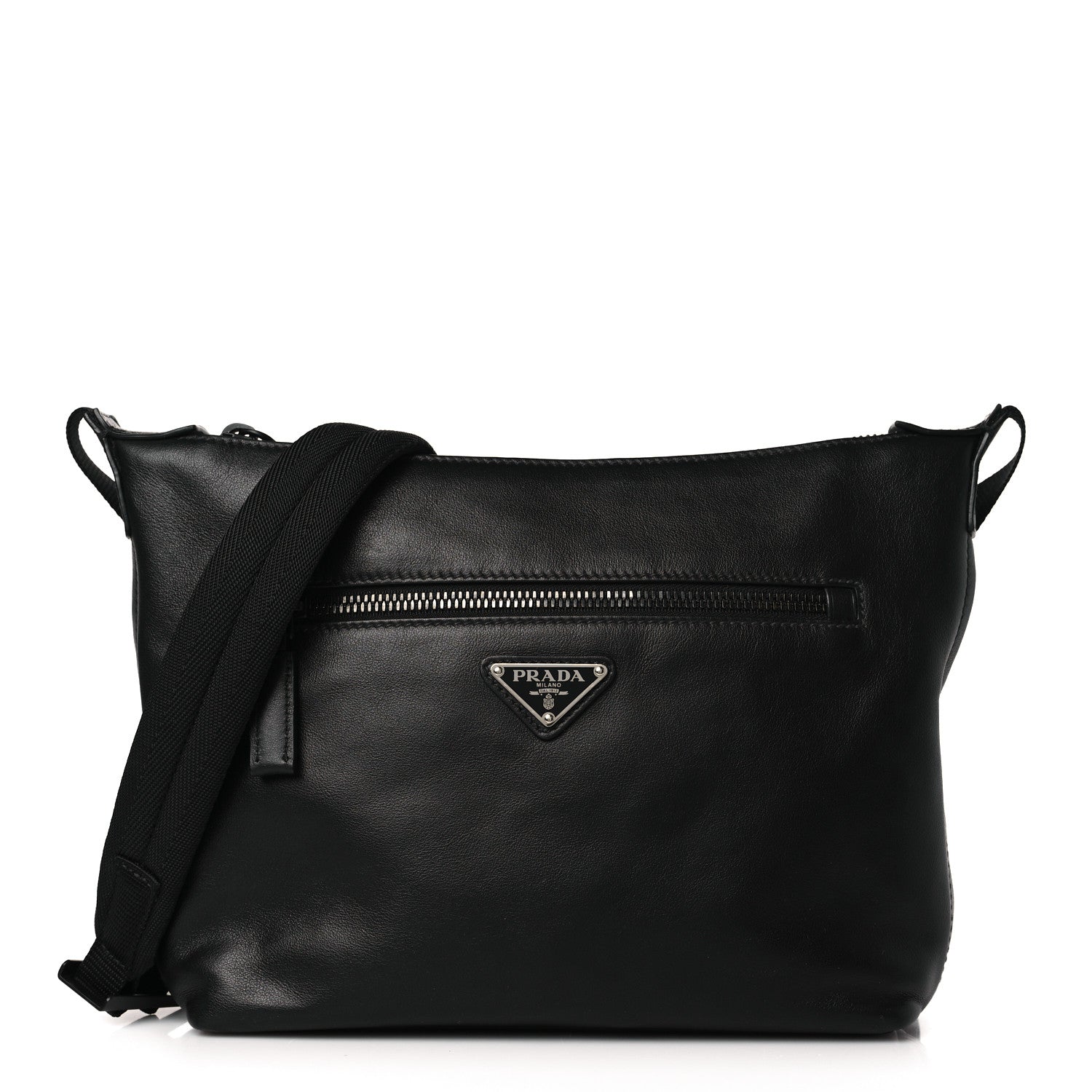 Prada Calfskin Nylon Messenger Bag Black 1 of 10