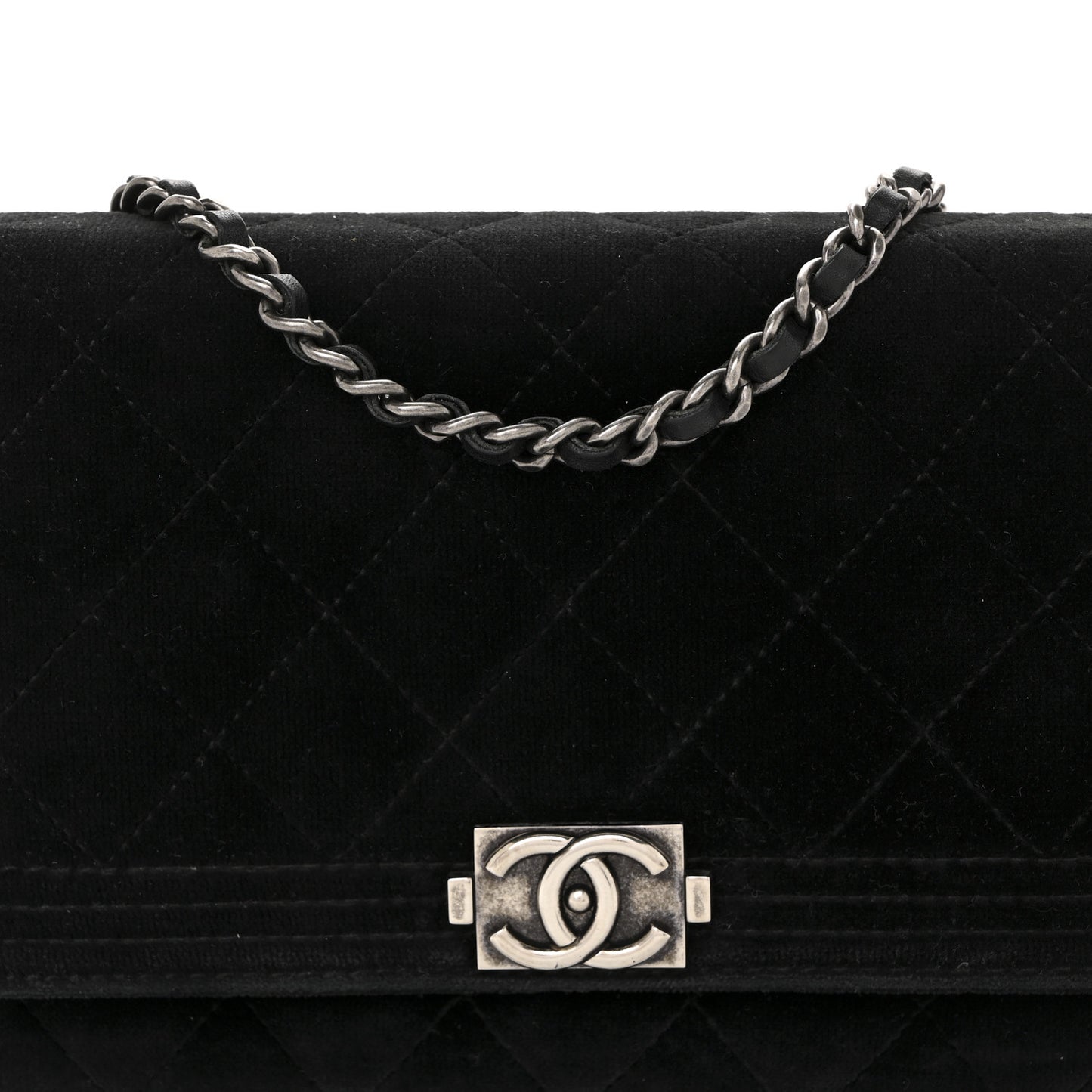 Velvet Quilted Boy Wallet On Chain WOC Black
