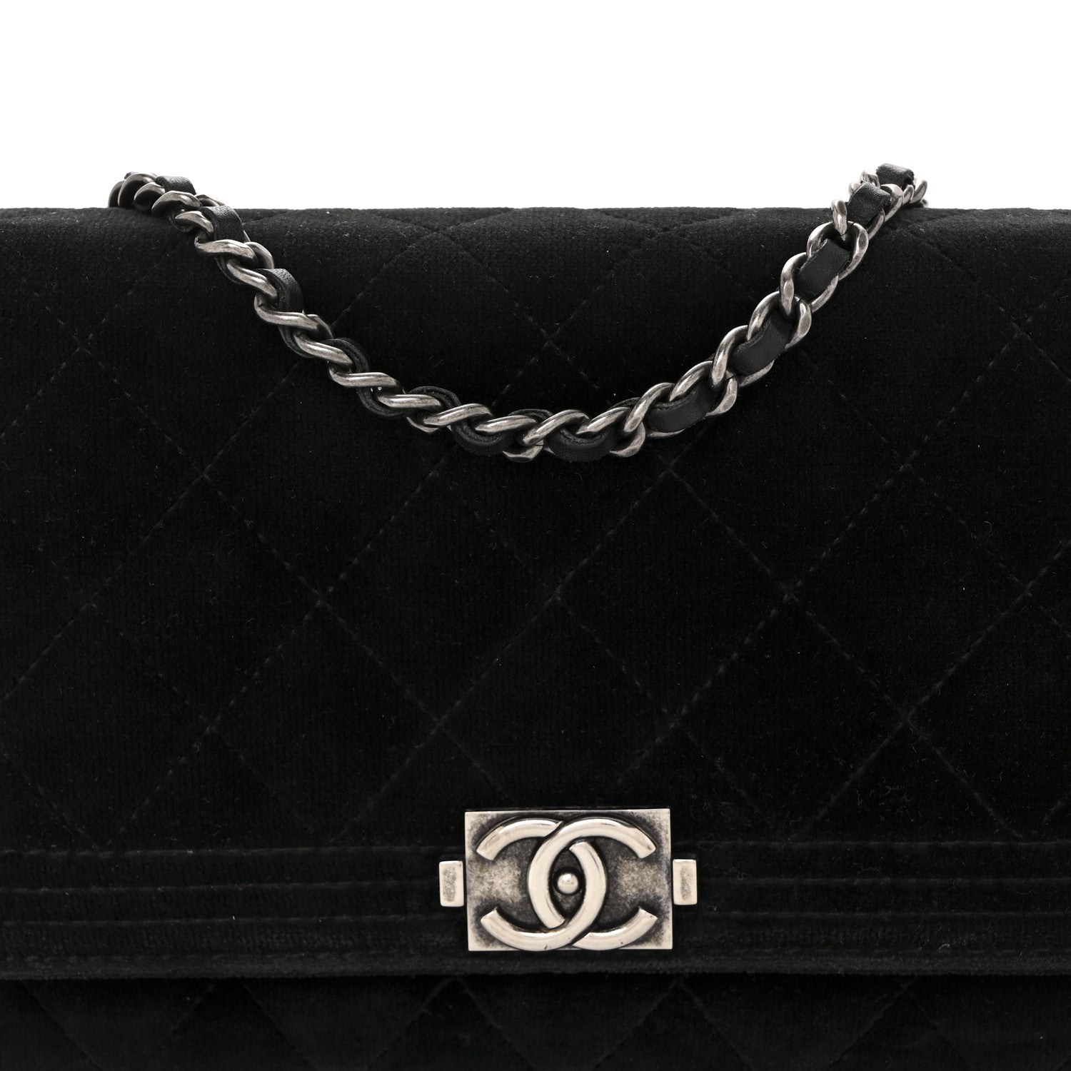 Chanel Velvet Quilted Boy Wallet On Chain WOC Black 9 of 15