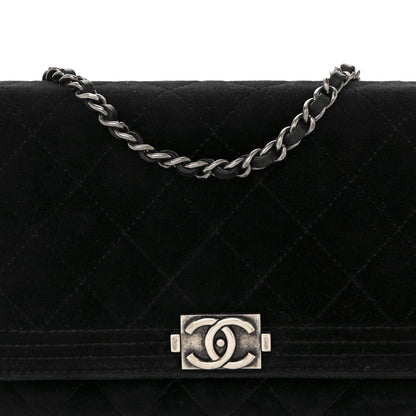 Chanel Velvet Quilted Boy Wallet On Chain WOC Black 9 of 15