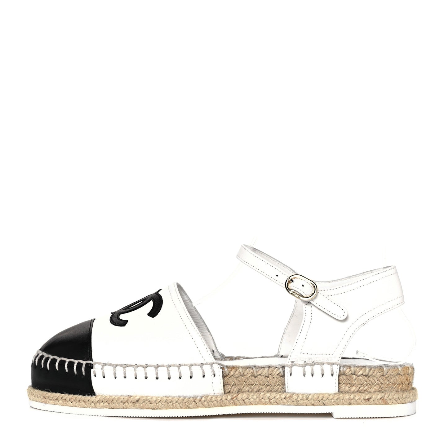 Lambskin Cap Toe CC Espadrille Sandals 36 White Black