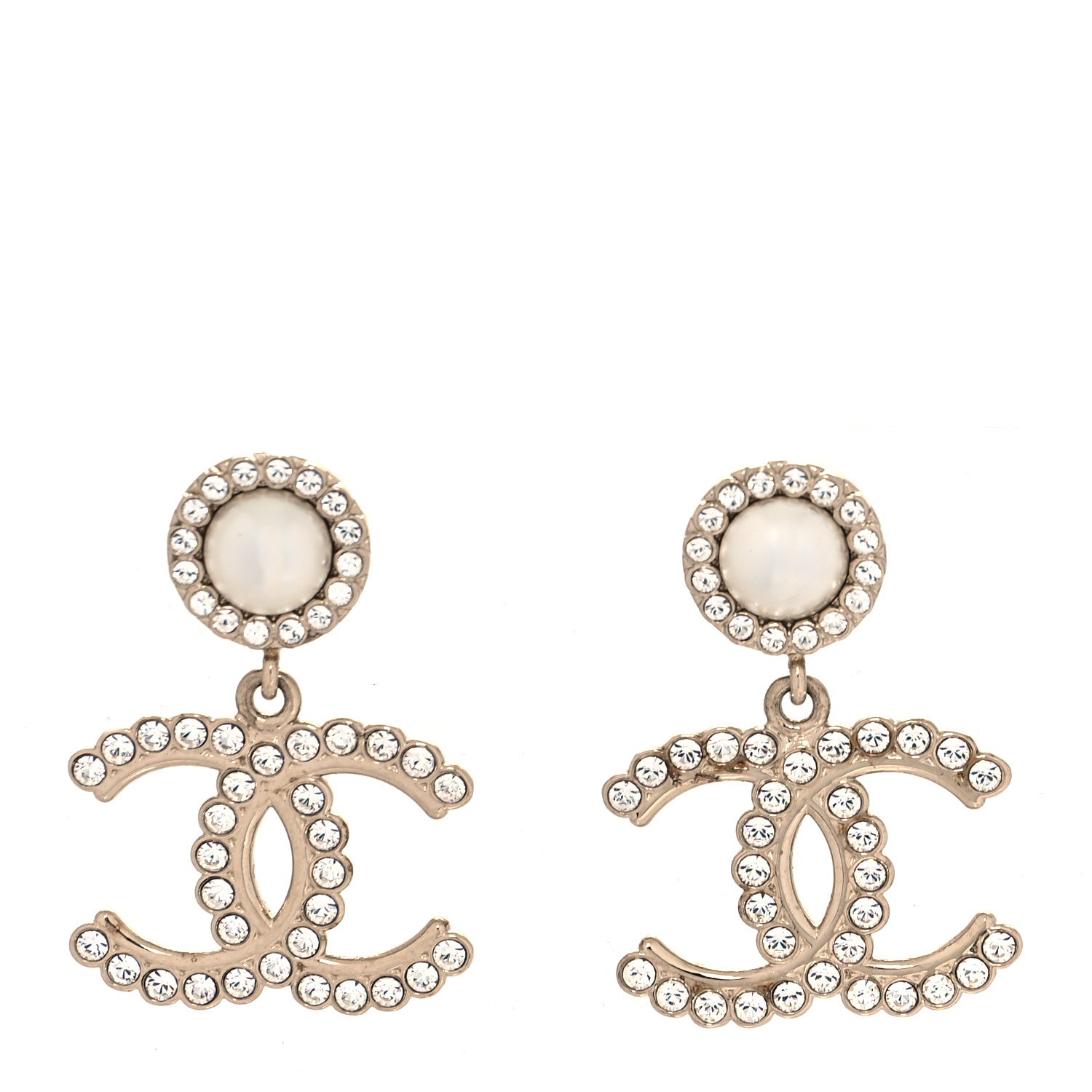 Chanel Crystal Pearl Bow-tiful CC Drop Earrings Gold 1 of 4