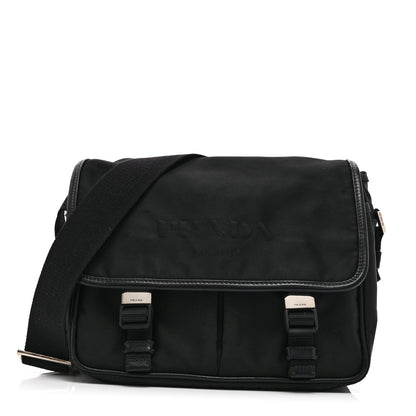 Prada Tessuto Nylon Saffiano Logo Messenger Bag Black 1 of 10