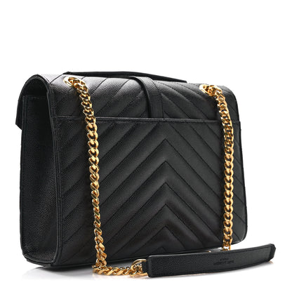 Saint Laurent Grain De Poudre Matelasse Chevron Medium Monogram Satchel Black 3 of 9