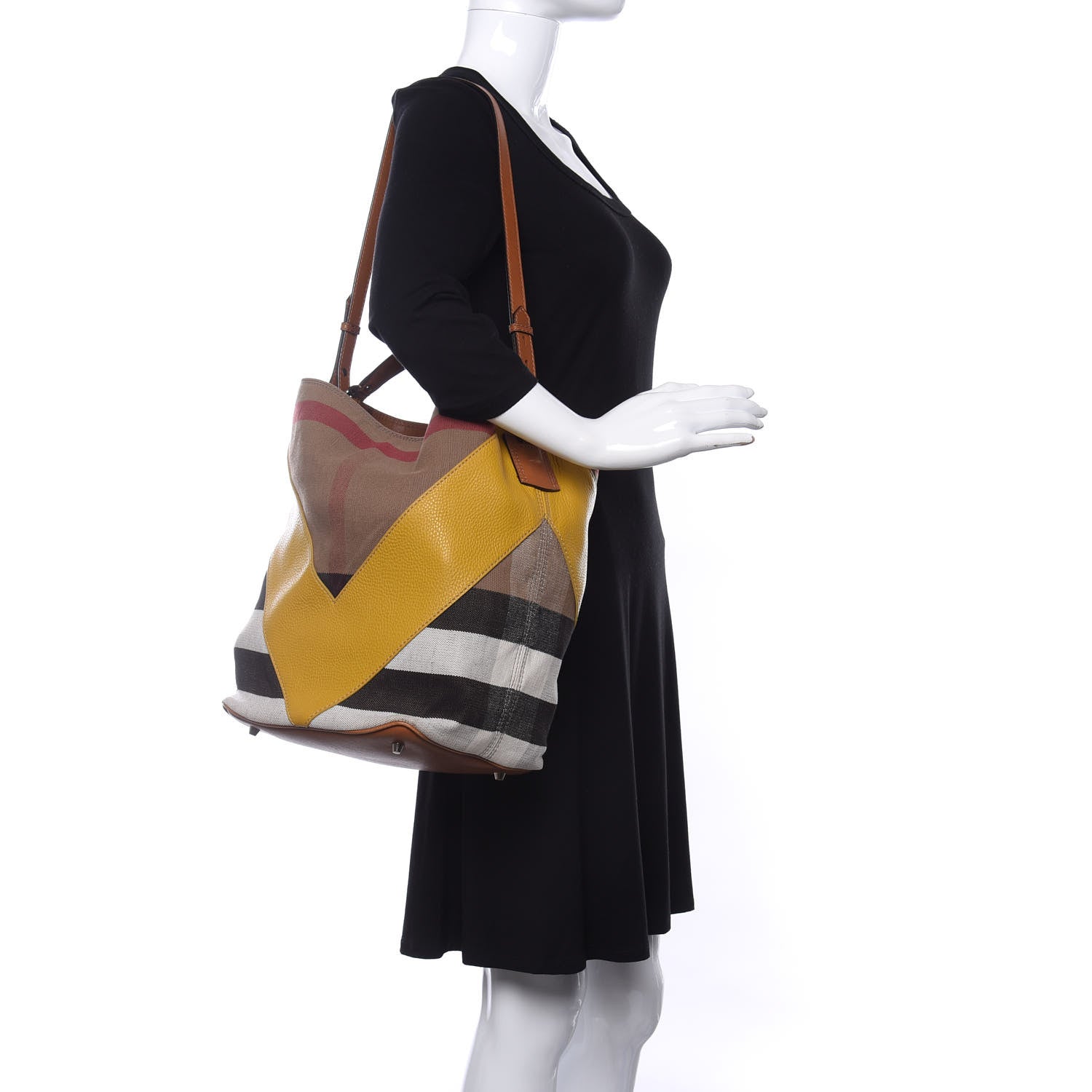Burberry Canvas Mega Check Calfskin Chevron Medium Hobo Multicolor 2 of 12
