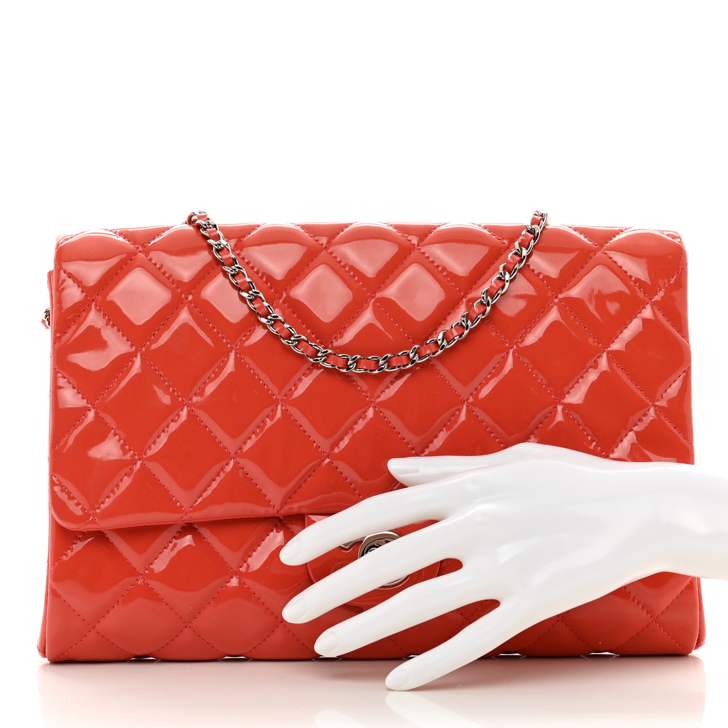 Chanel Patent Quilted Clutch with Chain Flap Orange 2 of 10