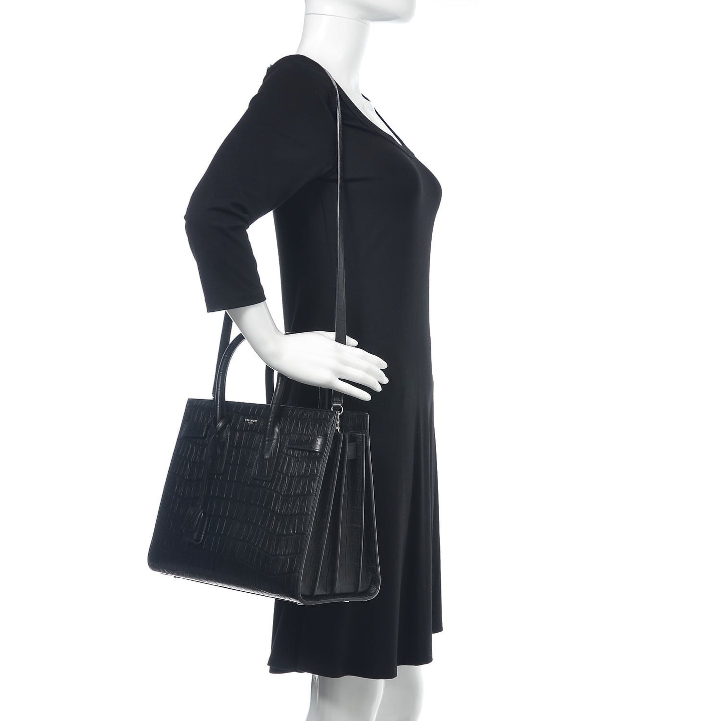 Calfskin Crocodile Embossed Small Sac de Jour Black