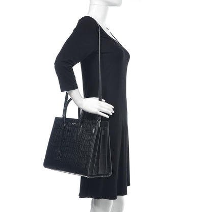 Saint Laurent Calfskin Crocodile Embossed Small Sac de Jour Black 2 of 11