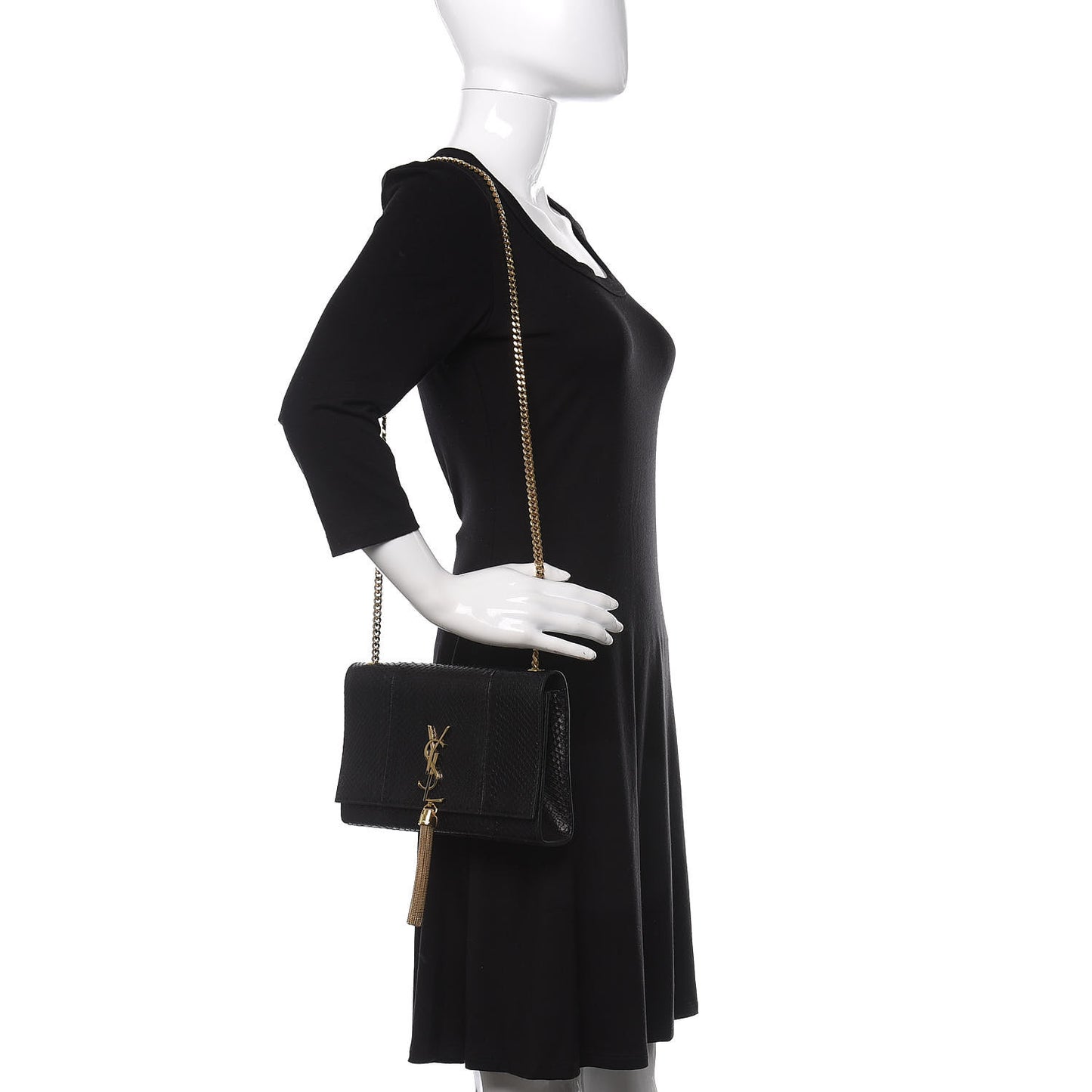 Snakeskin Medium Classic Monogram Kate Tassel Satchel Black