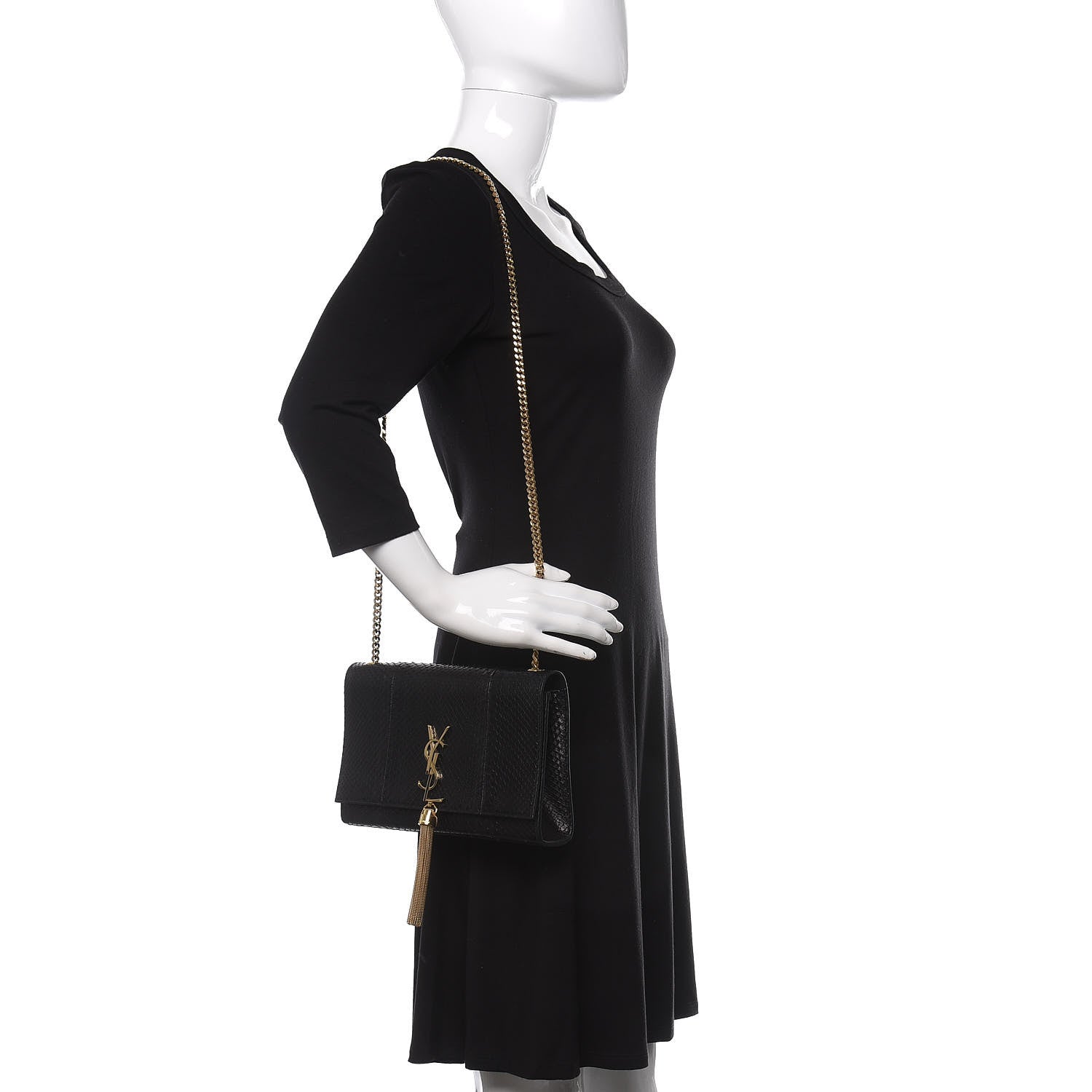 Saint Laurent Snakeskin Medium Classic Monogram Kate Tassel Satchel Black 2 of 10