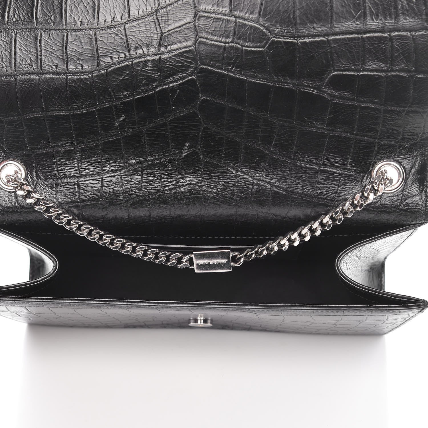 Saint Laurent Calfskin Crocodile Embossed Medium Classic Monogram Kate Tassel Satchel Black 5 of 8