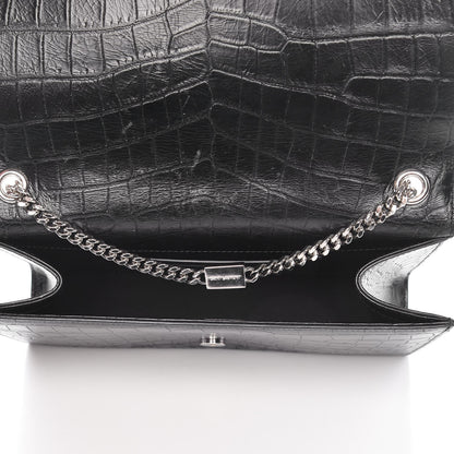 Saint Laurent Calfskin Crocodile Embossed Medium Classic Monogram Kate Tassel Satchel Black 5 of 8