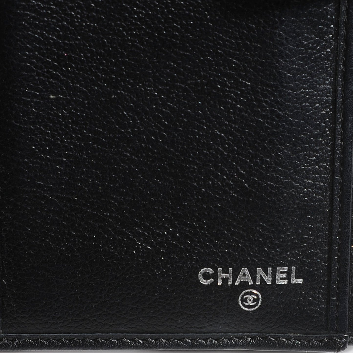 Goatskin Camellia Embossed Flap Wallet Black