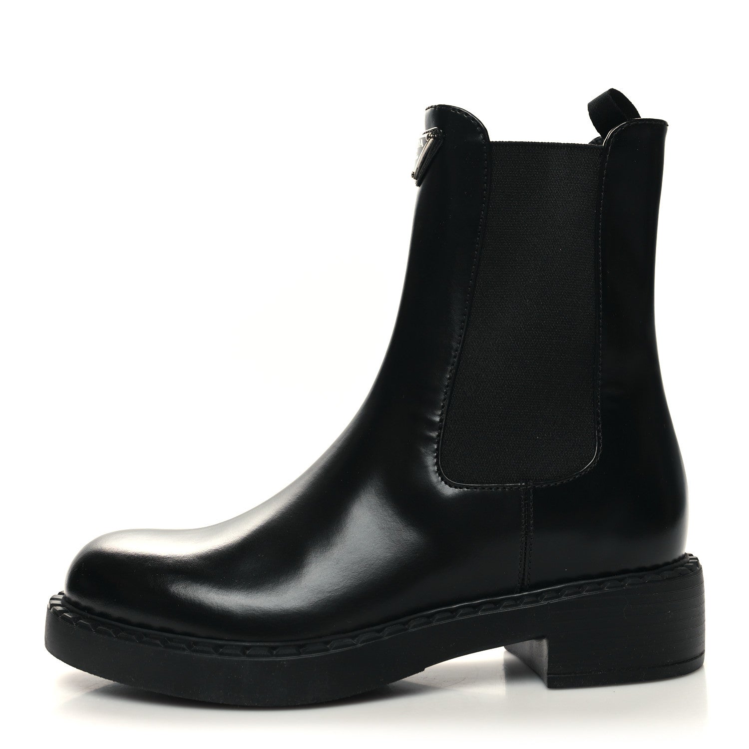 Prada Spazzolato Metal Triangle Logo 50mm Chelsea Boots 38 Black 1 of 8