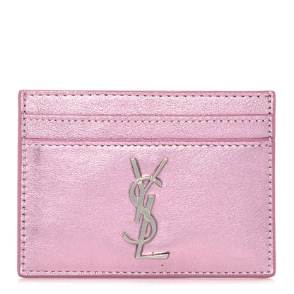 Saint Laurent Metallic Calfskin Monogram Credit Card Case Pink 1 of 7