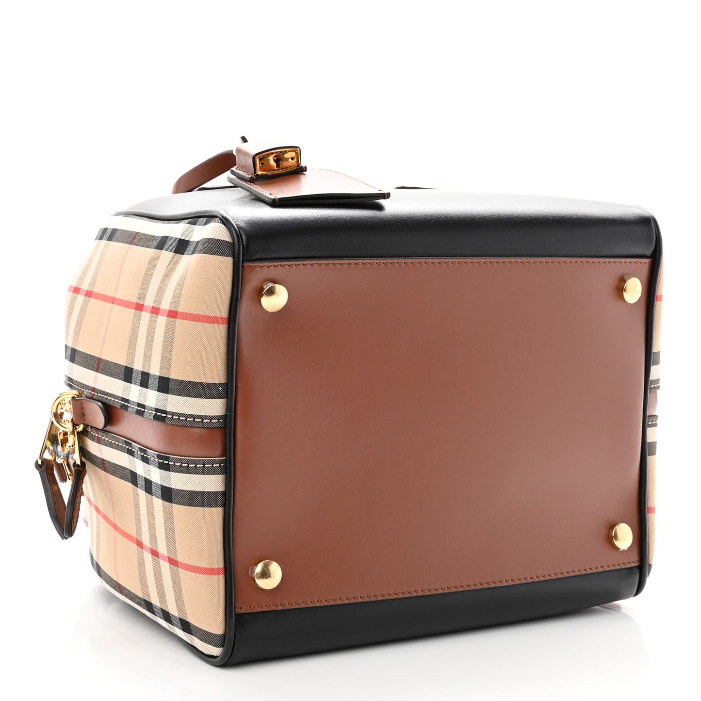 Smooth Calfskin House Check Medium Cube Bowling Bag Archive Beige