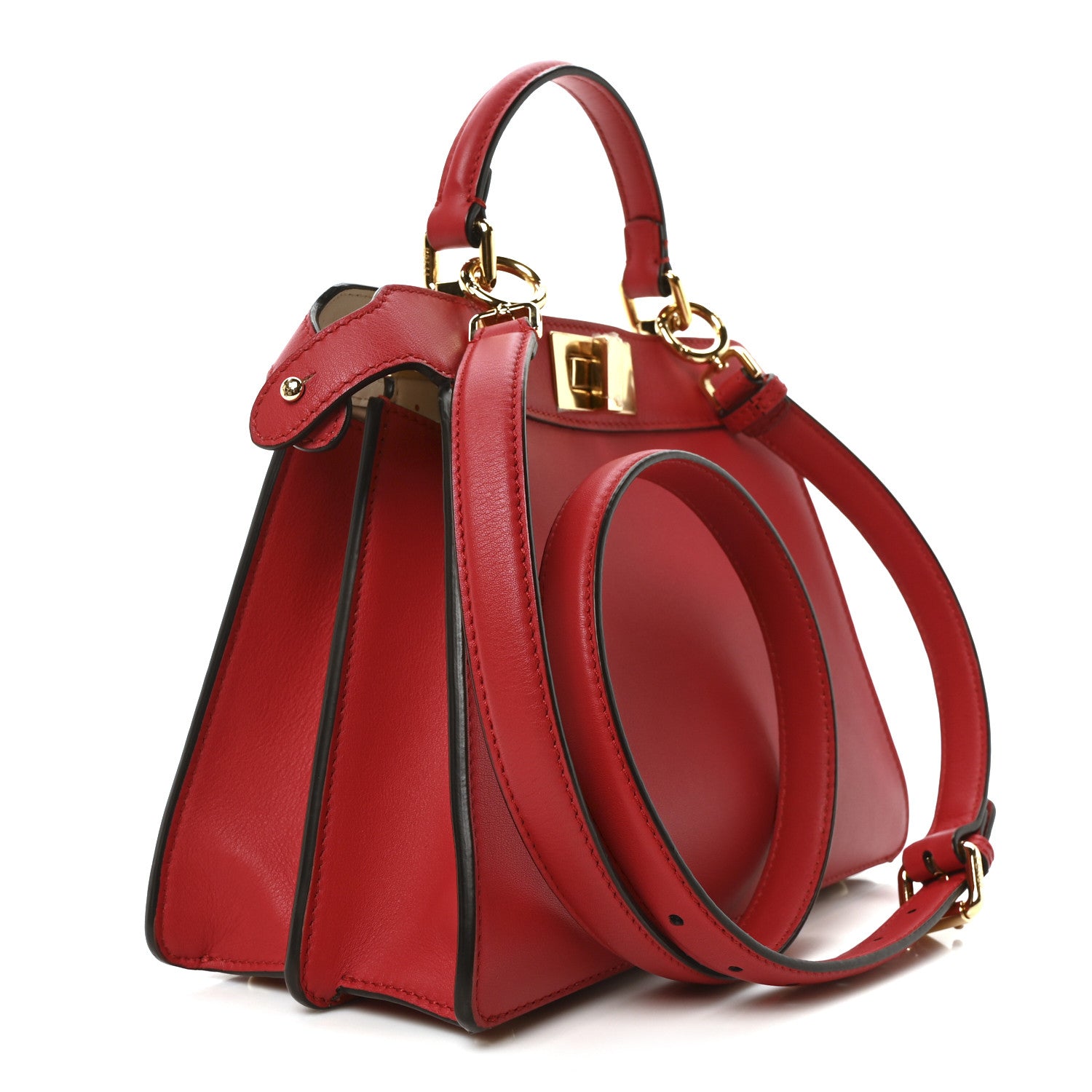 Fendi Vitello Seta Shiny Nappa Chinese Valentines Day Karligraphy Small Peekaboo I SEE U Satchel Panna Rosso Cardinale 3 of 10