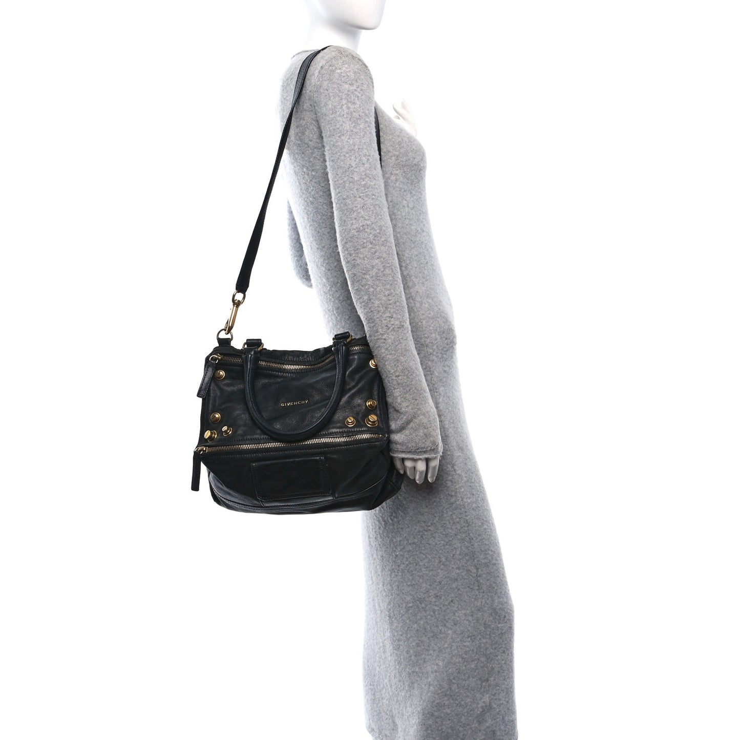 Pebbled Calfskin Medium Bolt Stud Pandora Black