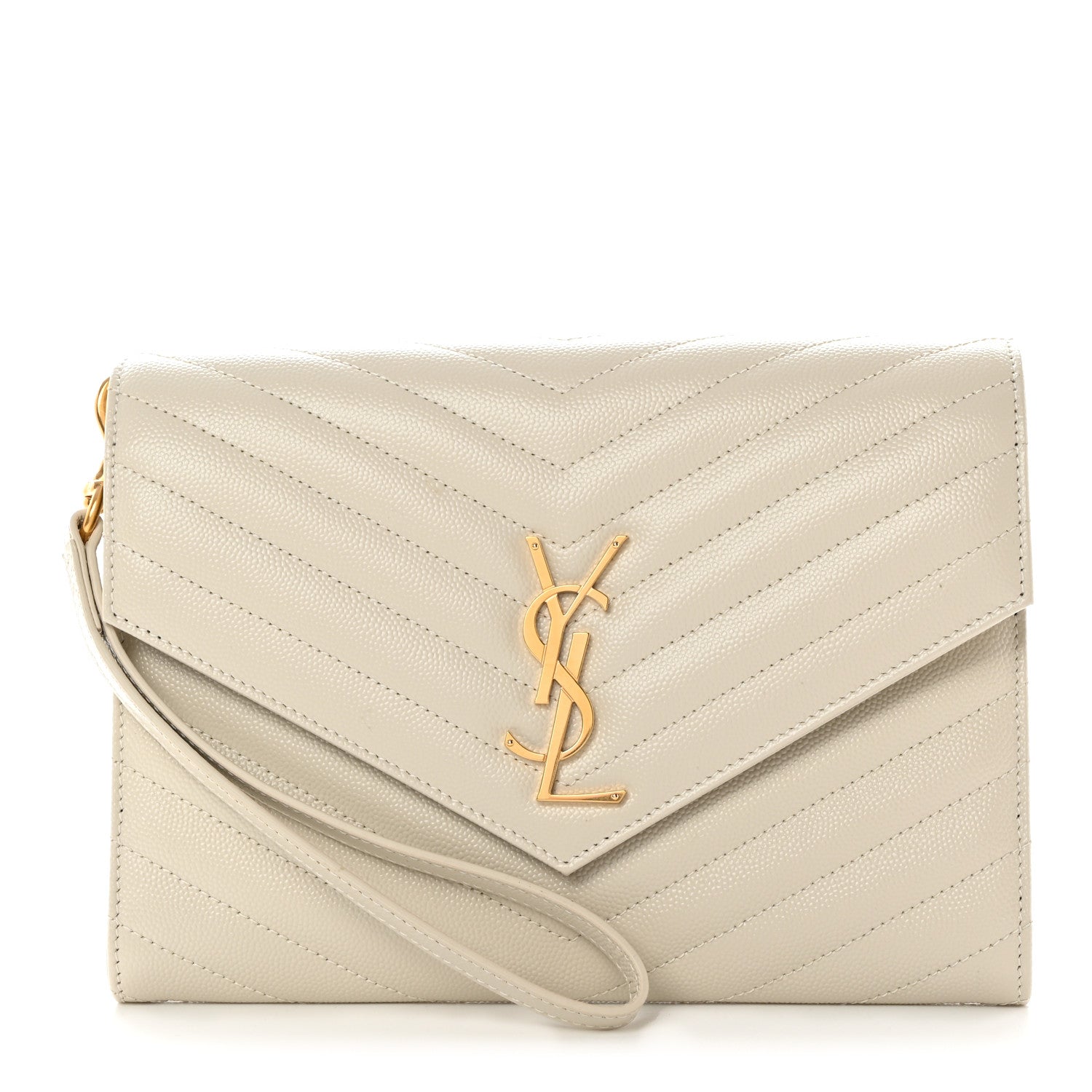 Saint Laurent Grain De Poudre Matelasse Chevron Monogram Envelope Clutch Blanc Vintage 1 of 13