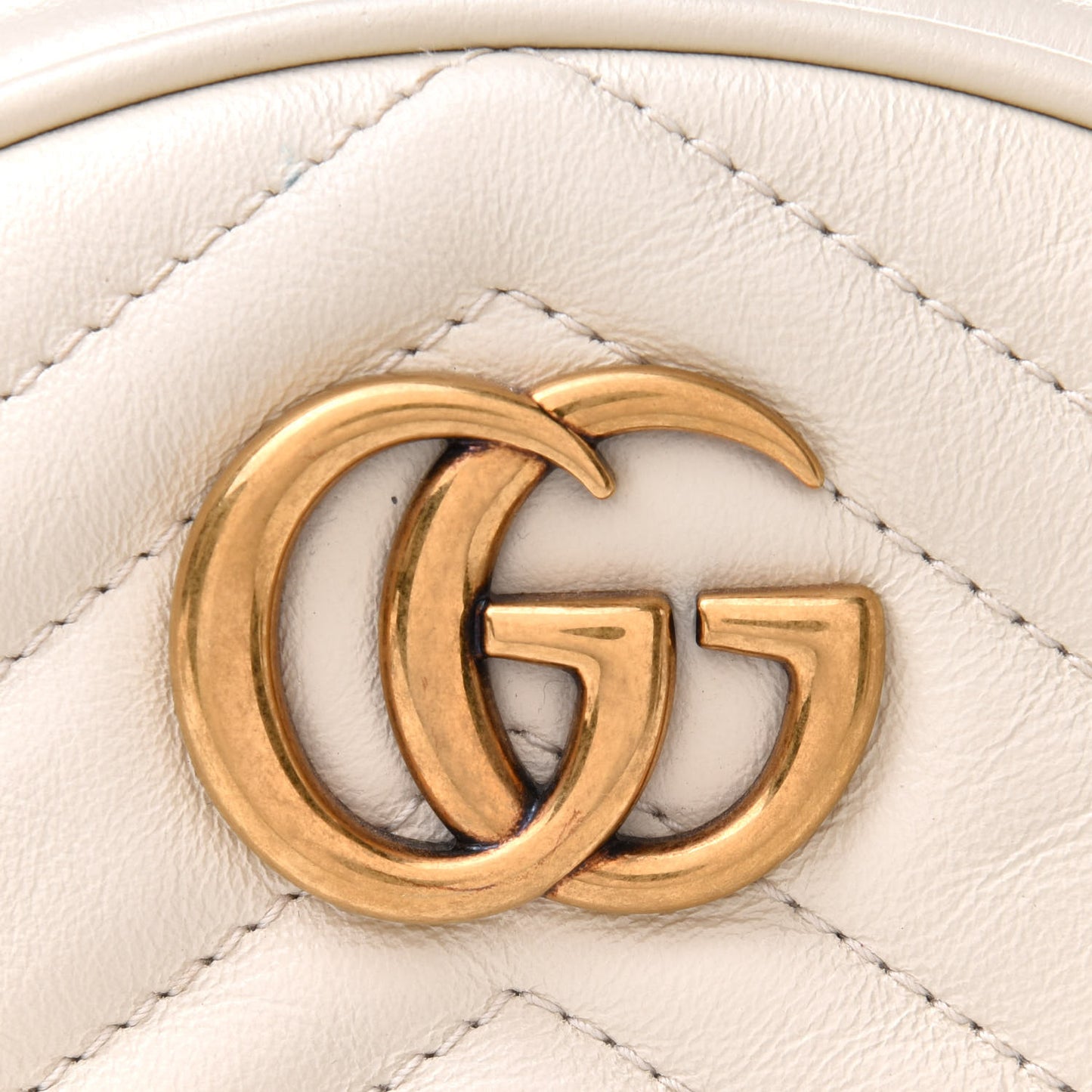 Calfskin Matelasse Mini GG Marmont Round Shoulder Bag White