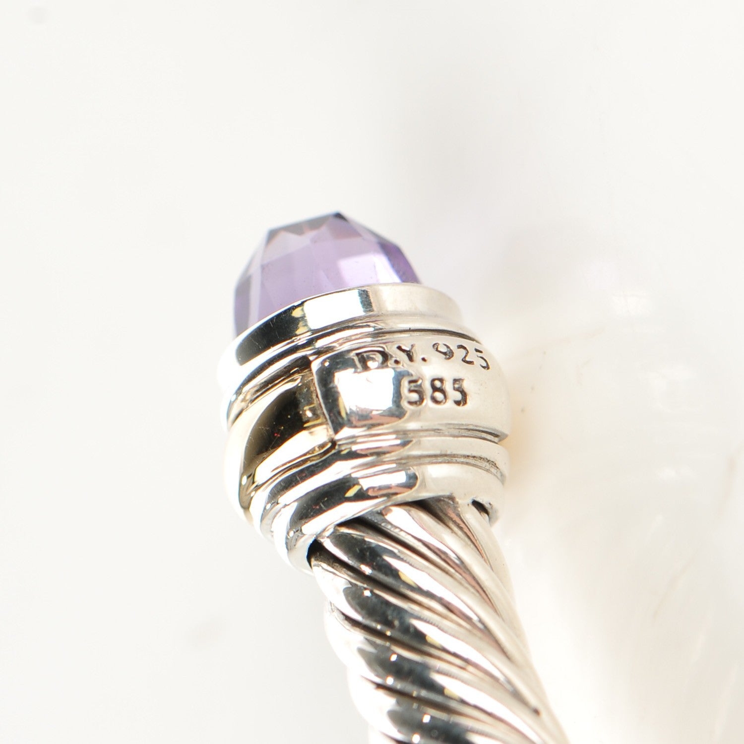 David Yurman Sterling Silver 14K Yellow Gold Amethyst 5mm Cable Classics Bracelet 4 of 7