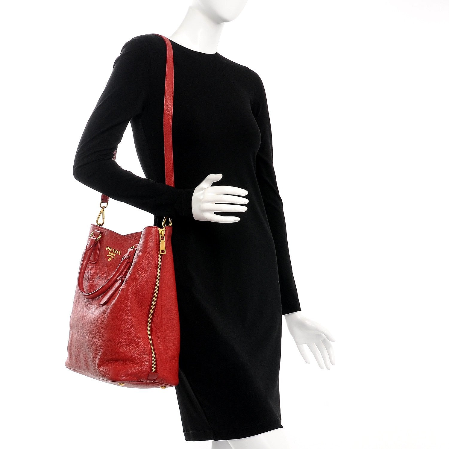 Prada Vitello Daino Side Zip Tote Rosso 2 of 16
