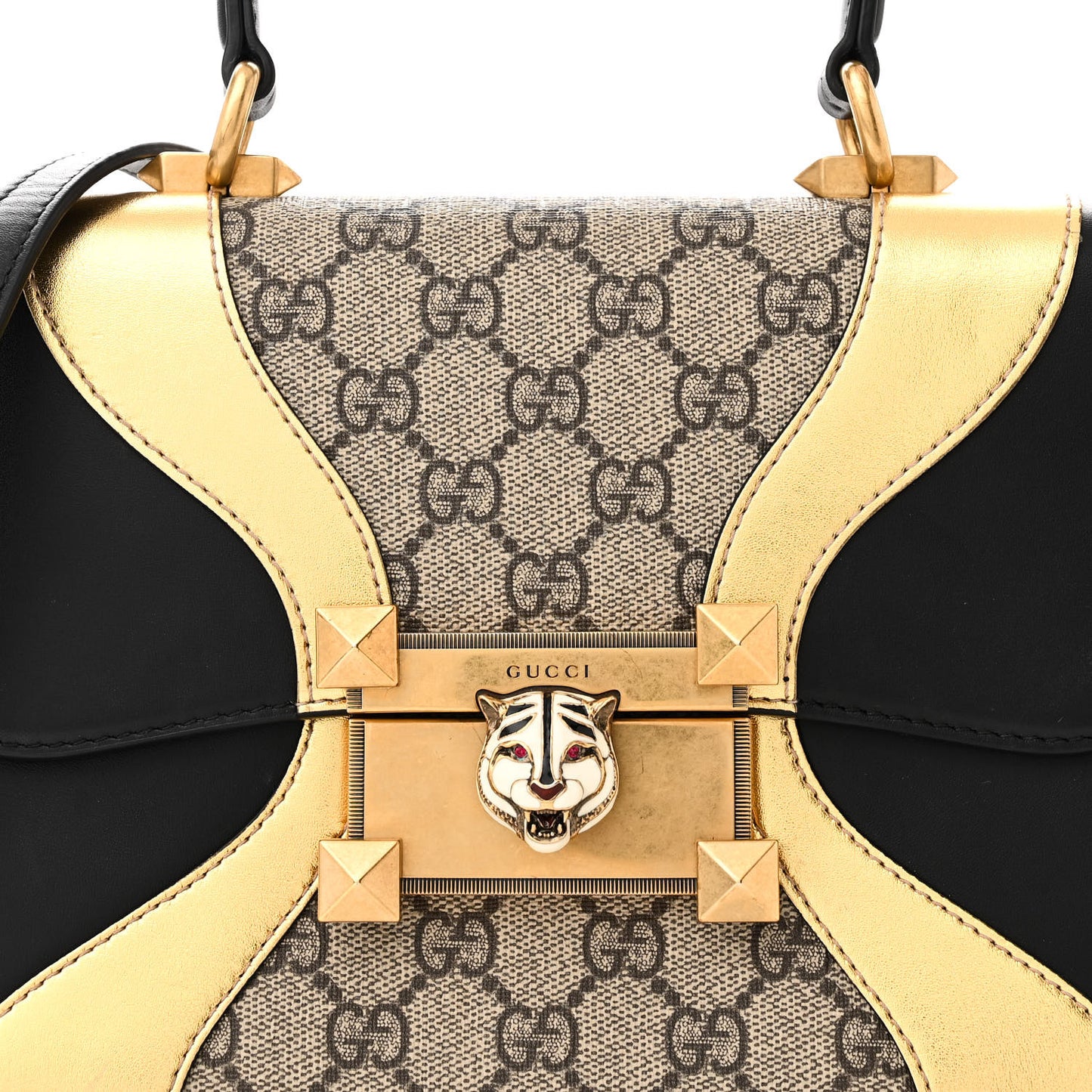 GG Supreme Monogram Small Osiride Top Handle Bag Black Gold
