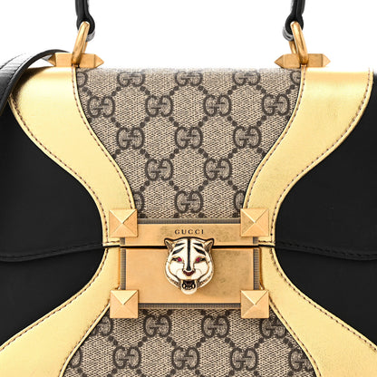 Gucci GG Supreme Monogram Small Osiride Top Handle Bag Black Gold 8 of 12
