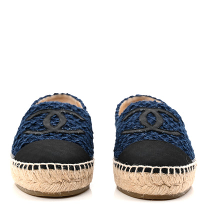 Chanel Tweed Grosgrain CC Espadrilles 37 Navy Black 3 of 11