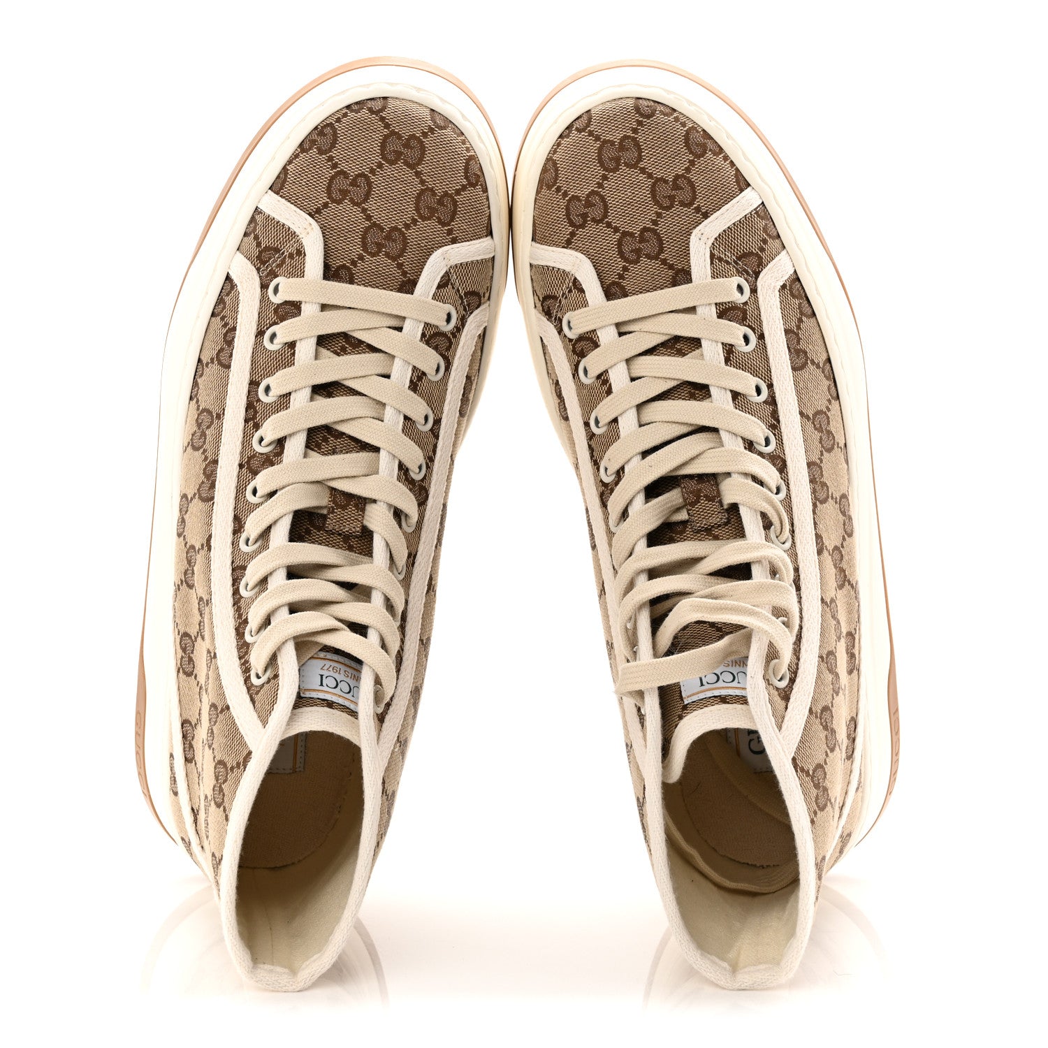 Gucci GG Monogram Mens 1977 Tennis High Top Platform 55mm Sneakers 8.5 Beige Ebony Mystic White 2 of 9