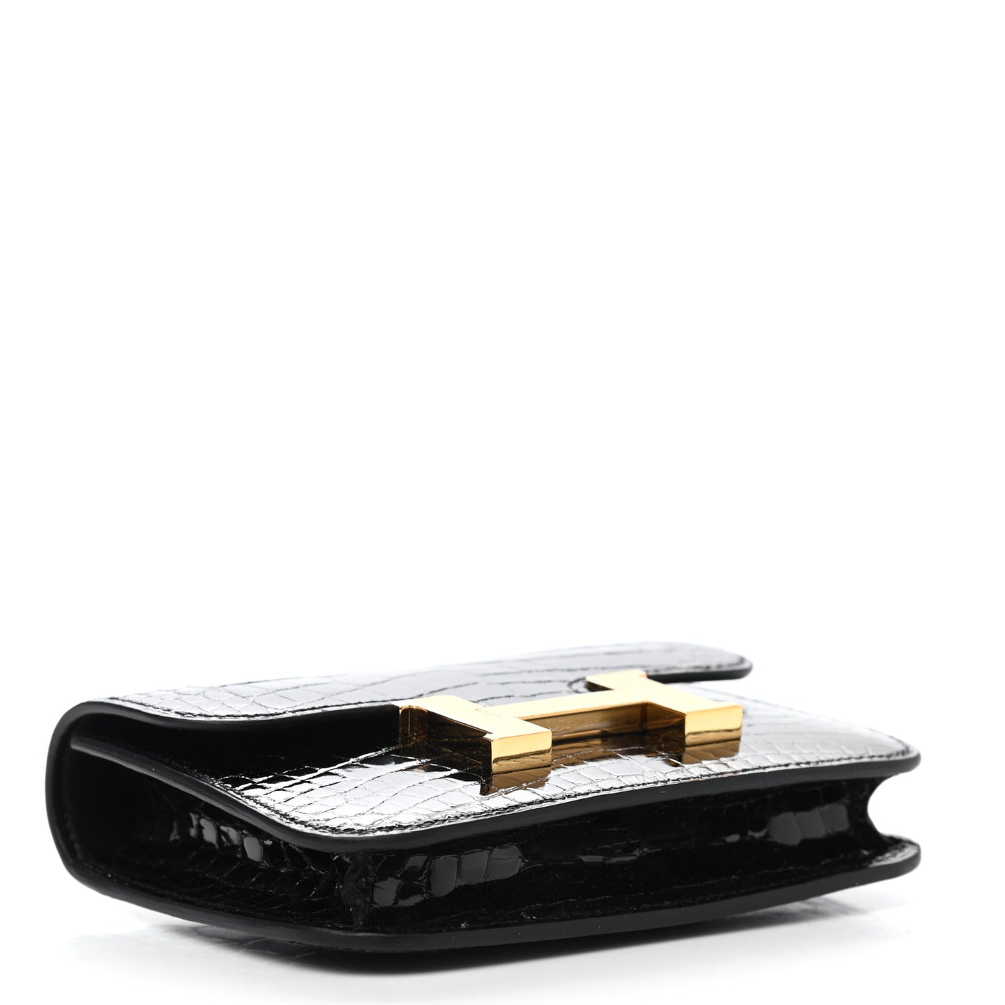 Shiny Alligator Constance Slim Wallet Black