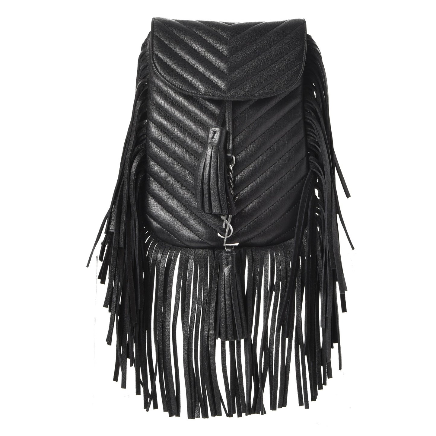 Sheepskin Matelasse Chevron Fringe Small Monogram Anita Crossbody Bag Black