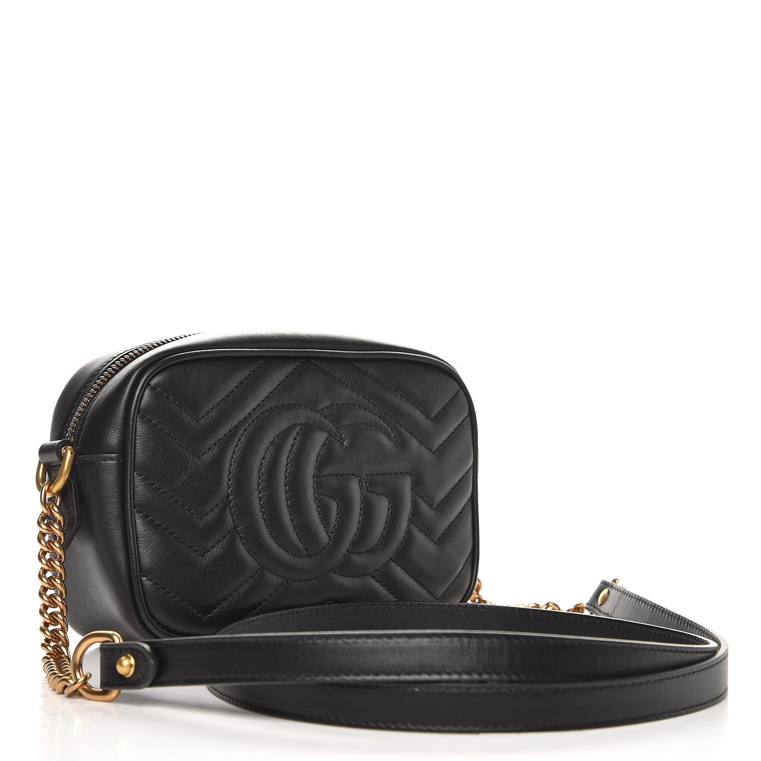 Gucci Calfskin Matelasse Mini GG Marmont Chain Shoulder Bag Black 3 of 7