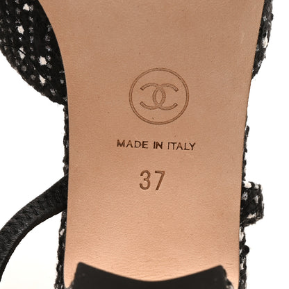 Chanel Tweed Grosgrain Cap Toe CC Slingback Pumps 37 Black White 7 of 9