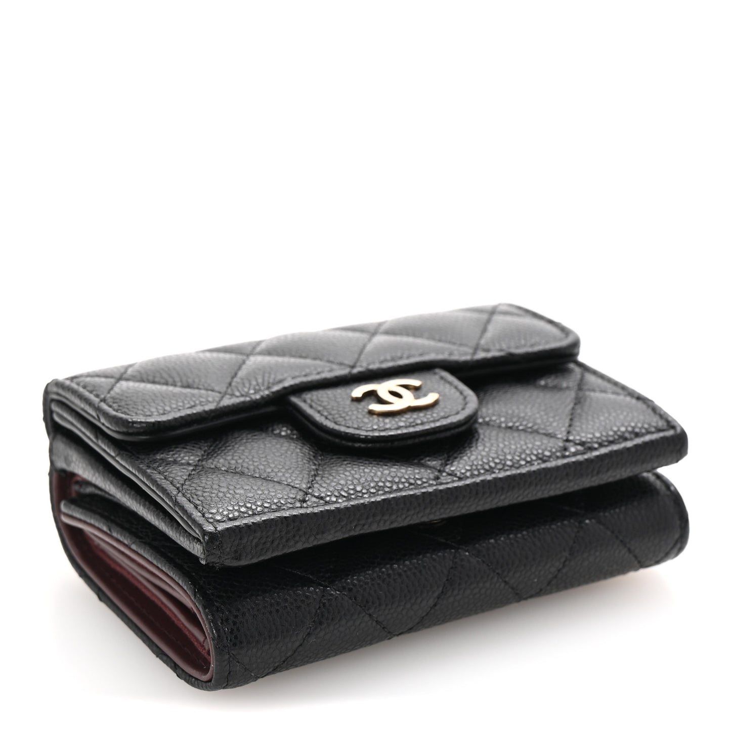Caviar Quilted Tri-Fold Flap Wallet Black