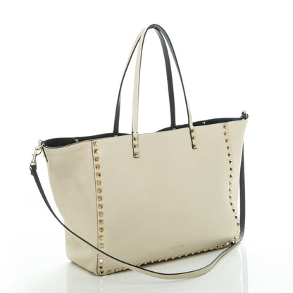 Valentino Garavani Grained Calfskin Medium Rockstud Reversible Tote Black Ivory 3 of 7