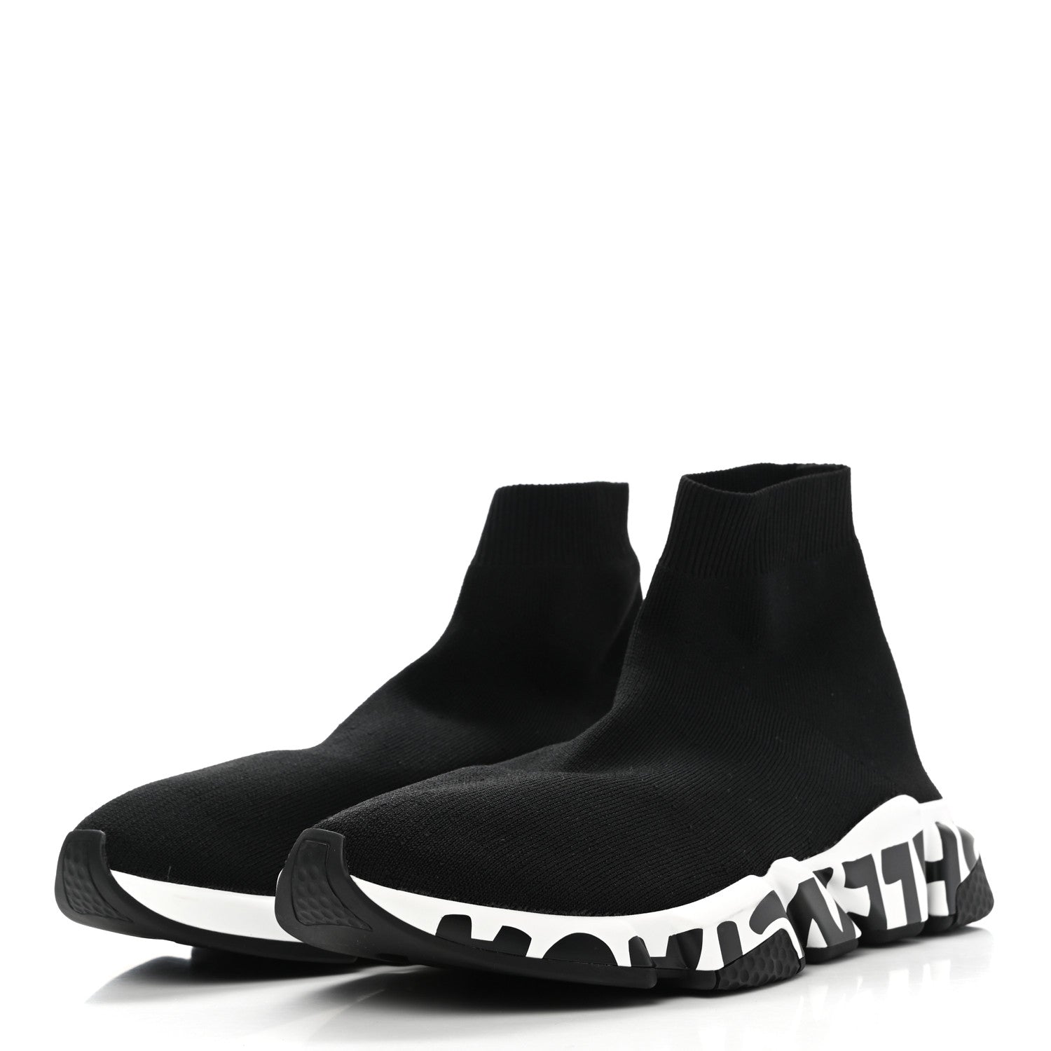 Balenciaga Neoprene Knit Womens Speed Graffiti Sneakers 43 Black White 3 of 9