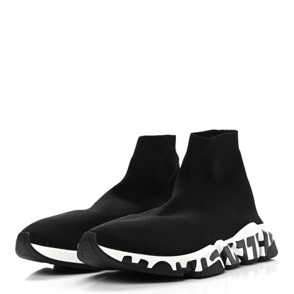 Balenciaga Neoprene Knit Womens Speed Graffiti Sneakers 43 Black White 3 of 9