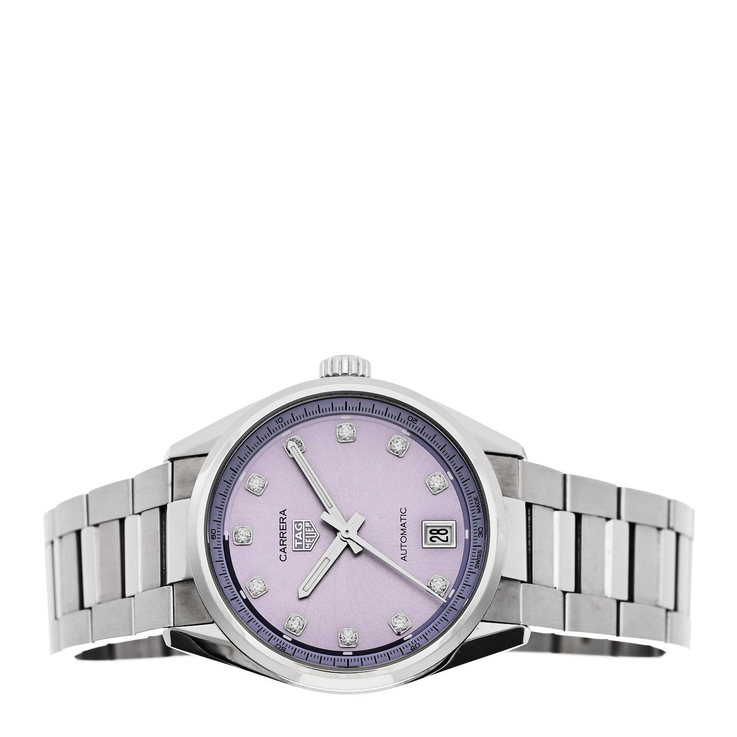 Stainless Steel Diamond 36mm Carrera Date Automatic Watch Purple WBN2319